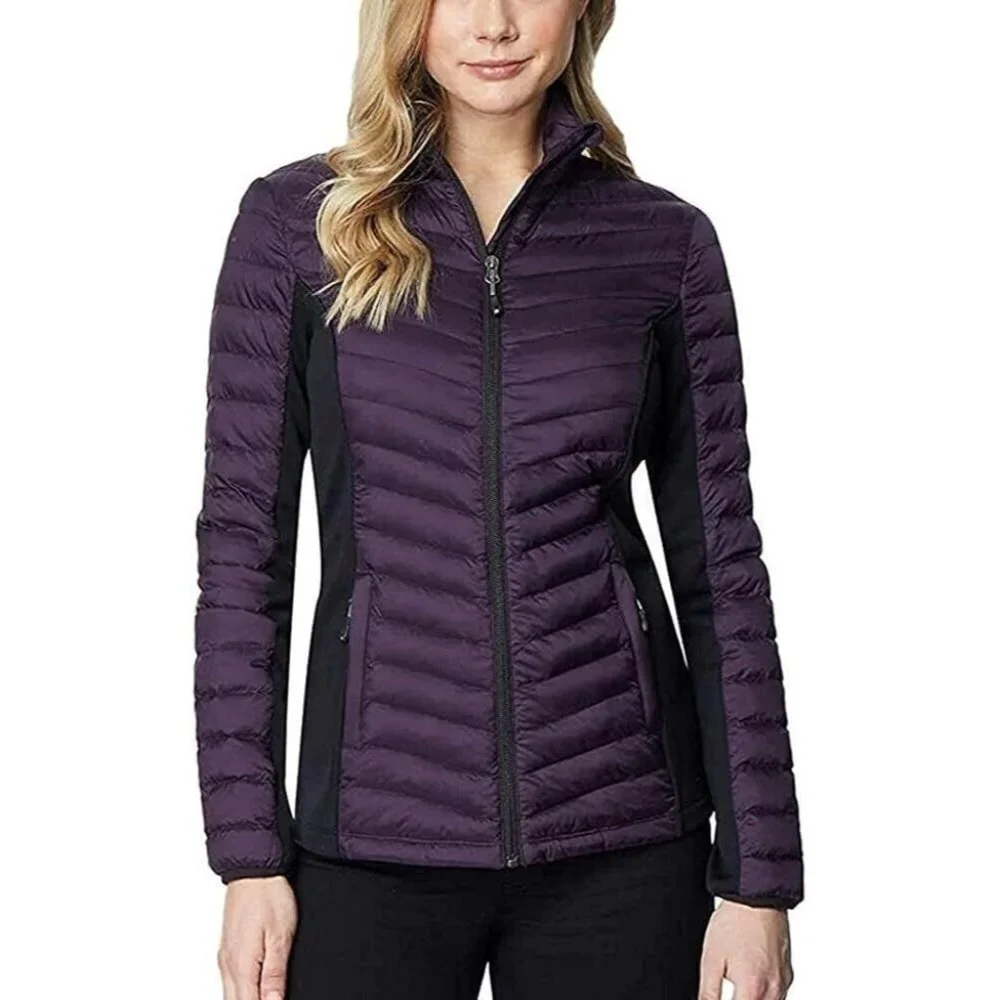 32 Degree Heat Jacket Mixed Media Full Zip Purple Black Puffer